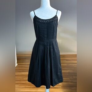 LOFT, Midi Sundress with Adjustable Straps, Black Cotton Eyelet, Size 4
